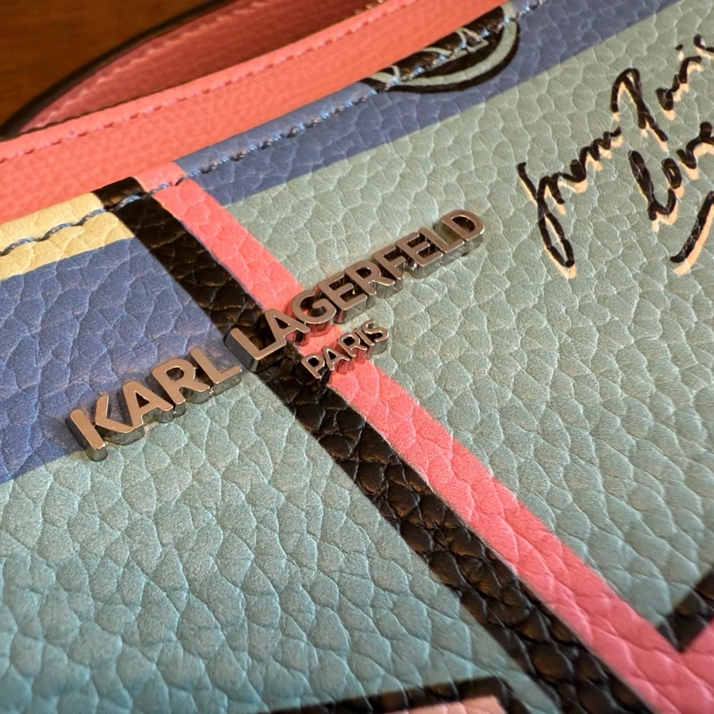NWT - Brand New Karl Lagerfeld Pink and Blue Leather Crossbody bag - Picture 2 of 8